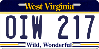 WV license plate OIW217
