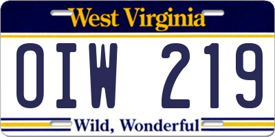 WV license plate OIW219