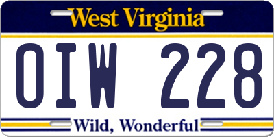WV license plate OIW228
