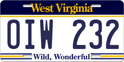 WV license plate OIW232