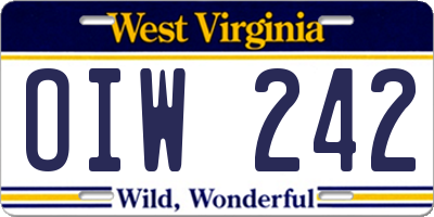 WV license plate OIW242