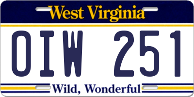 WV license plate OIW251