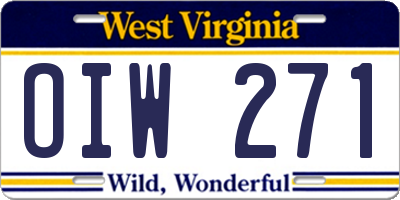 WV license plate OIW271