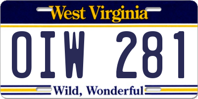 WV license plate OIW281