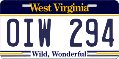 WV license plate OIW294
