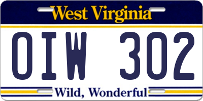 WV license plate OIW302