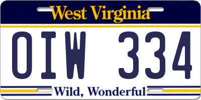 WV license plate OIW334