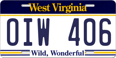 WV license plate OIW406