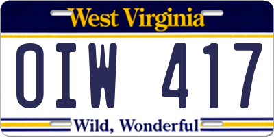 WV license plate OIW417