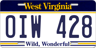 WV license plate OIW428