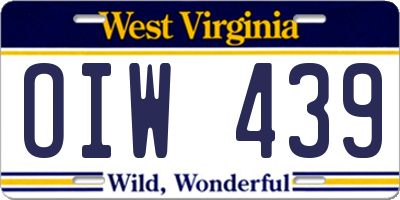 WV license plate OIW439