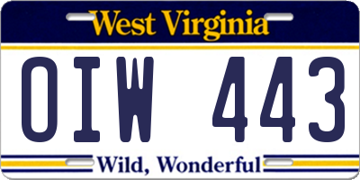 WV license plate OIW443