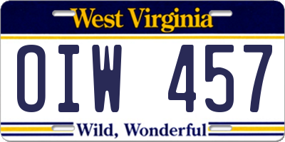 WV license plate OIW457