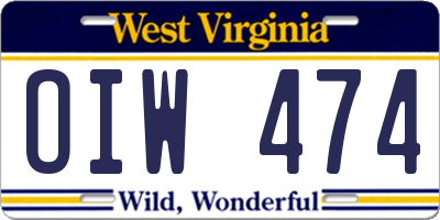 WV license plate OIW474