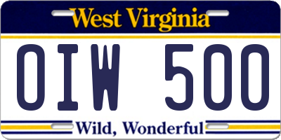 WV license plate OIW500