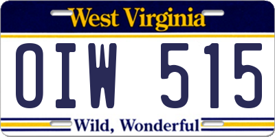 WV license plate OIW515