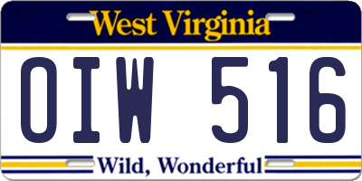 WV license plate OIW516