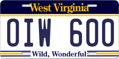 WV license plate OIW600