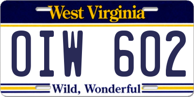 WV license plate OIW602