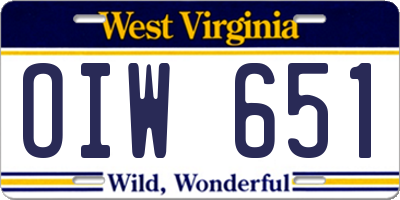 WV license plate OIW651