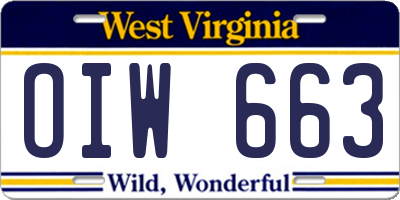 WV license plate OIW663