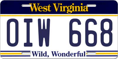 WV license plate OIW668