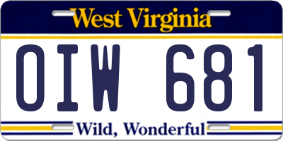 WV license plate OIW681