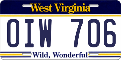WV license plate OIW706