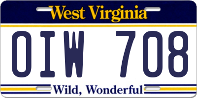 WV license plate OIW708