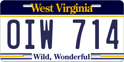 WV license plate OIW714