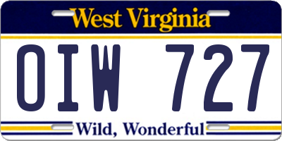 WV license plate OIW727