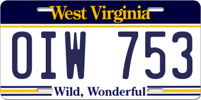 WV license plate OIW753