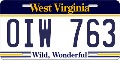 WV license plate OIW763