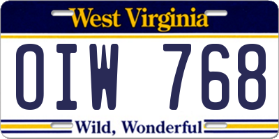 WV license plate OIW768