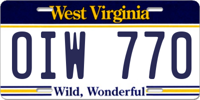 WV license plate OIW770