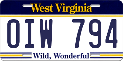 WV license plate OIW794