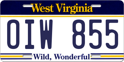 WV license plate OIW855