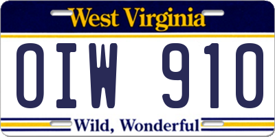 WV license plate OIW910