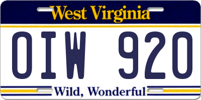 WV license plate OIW920