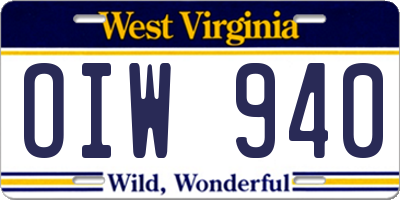 WV license plate OIW940