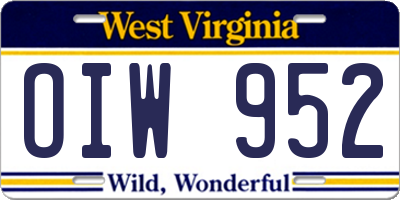 WV license plate OIW952
