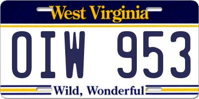 WV license plate OIW953