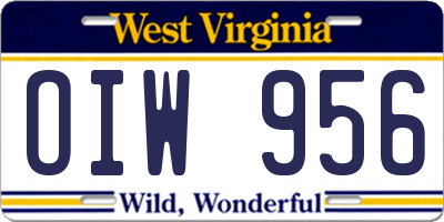 WV license plate OIW956