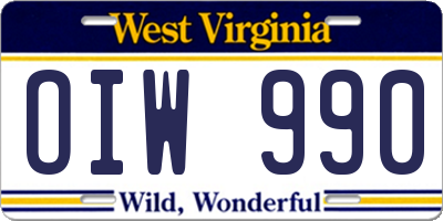 WV license plate OIW990
