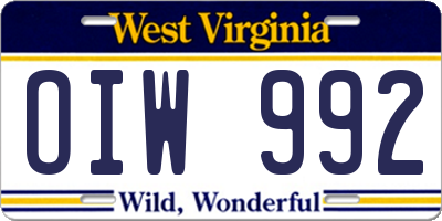 WV license plate OIW992