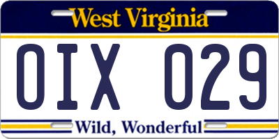 WV license plate OIX029