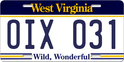 WV license plate OIX031