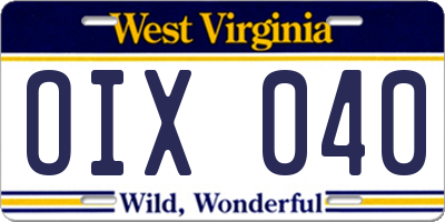 WV license plate OIX040