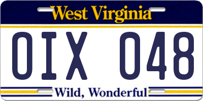WV license plate OIX048