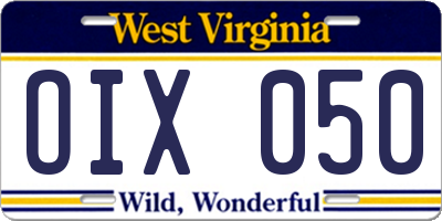 WV license plate OIX050